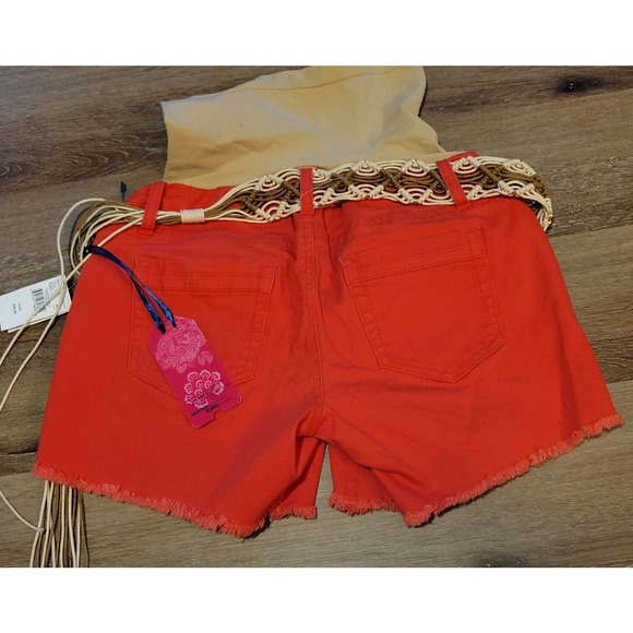 NWT Maternity Cut Off Shorts by WallFlower. Size Large. Coral. Belt included! - Picture 5 of 8